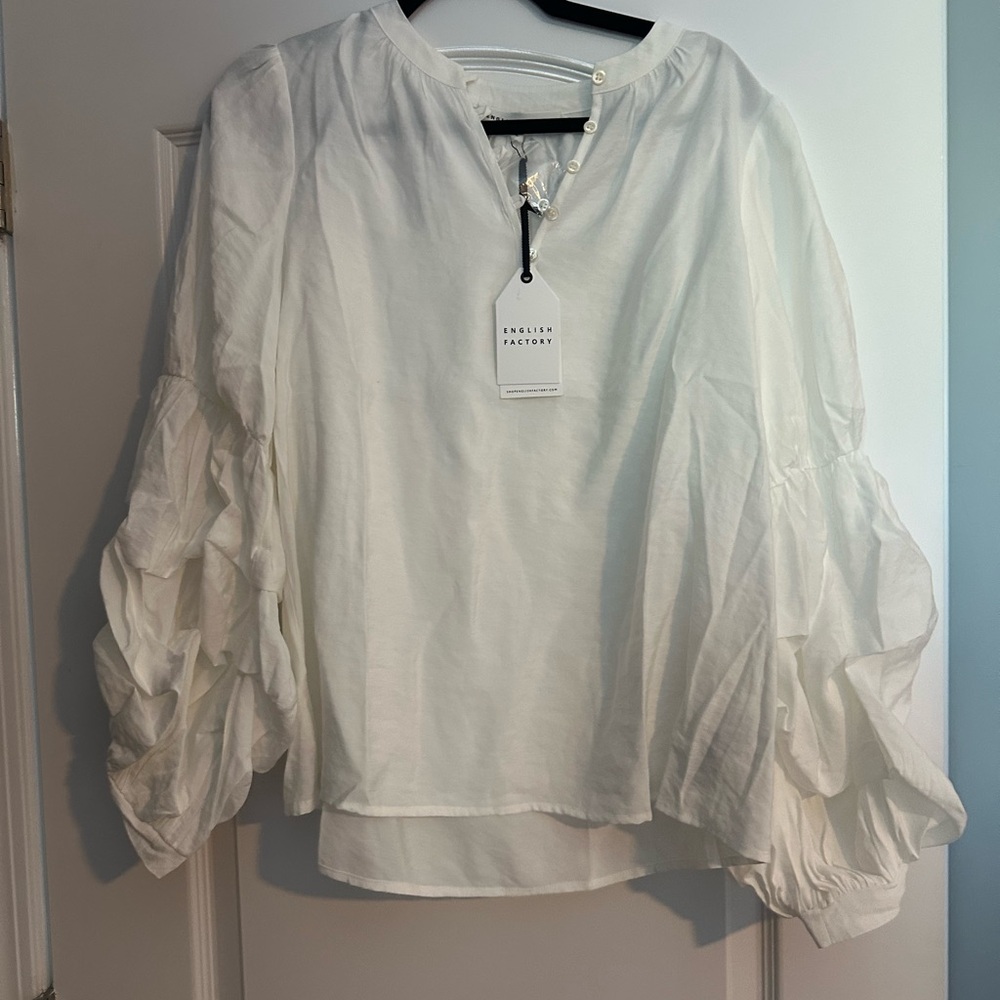 English Factory Cream Ruffle Sleeve Blouse
